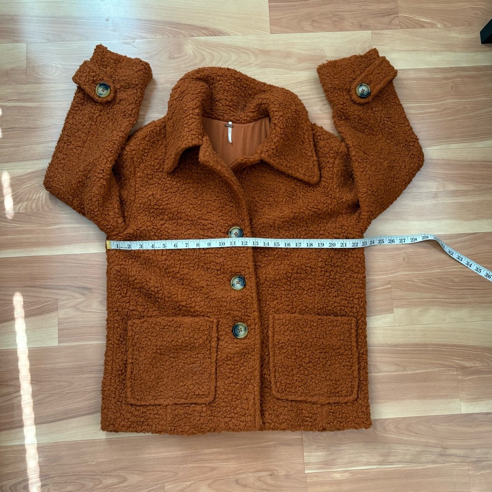 Free people Burnt Orange Shearling Sherpa Teddy Peacoat Jacket Size Medium Cozy - Picture 9 of 15